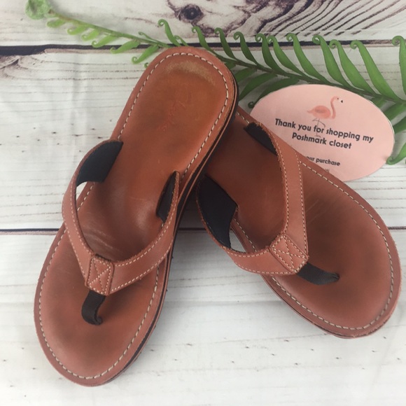 Clarks Womens 8 M Roxanna Brown Leather Flip Flops Sandals euc